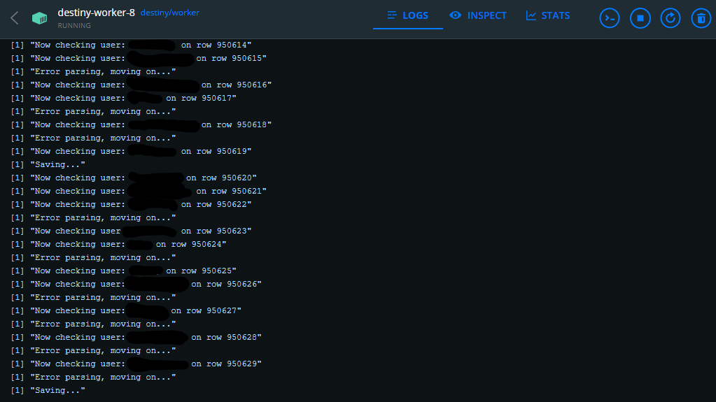 Output from Destiny worker 8